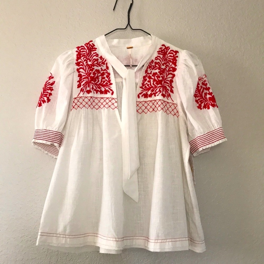 Free People Tie-neck Peasant Blouse